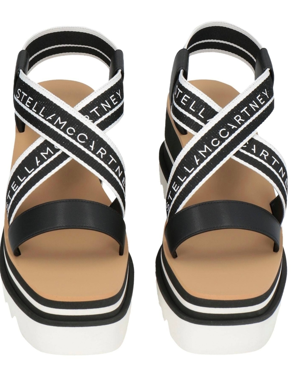 Stella McCartney Black and White Crisscross Platform Sandals with Logo Straps